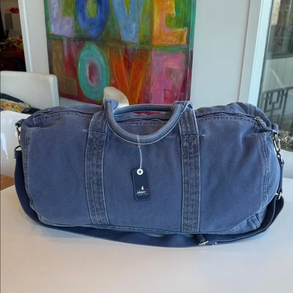 NWT JOHNNIE-O Classic Canvas Duffel Bag Washed Indigo Travel Weekend Carry On - Picture 4 of 9